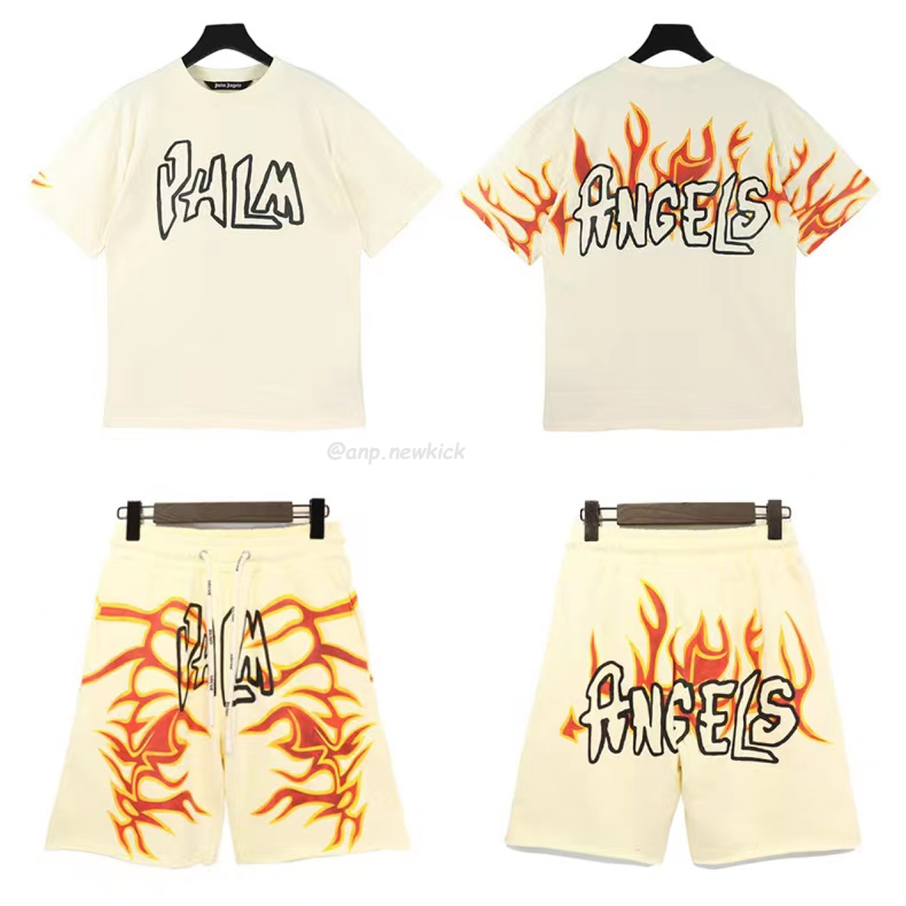 Palm Angels Graffiti Flame T Shirt Shorts Black White (9) - newkick.app